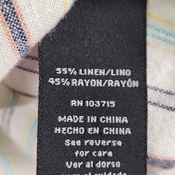 Zac & Rachel Linen Blend Peasant Blouse Women ‘s SZ L Cream Multicolor Striped - Picture 13 of 14